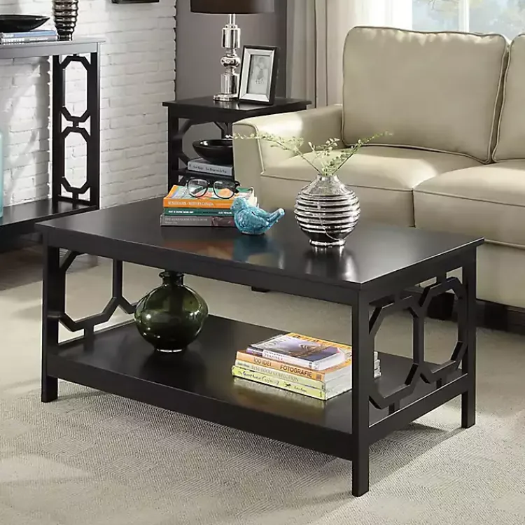 Coffee Tables-Kirklands Home Octagon Single Shelf Coffee Table Black