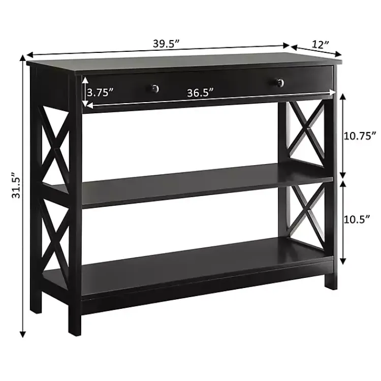 Console Tables-Kirklands Home Black X-Frame 2-Shelf Console Table Brown