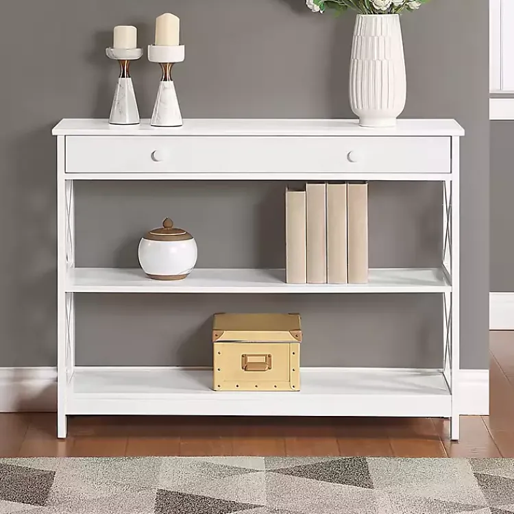 Console Tables-Kirklands Home X-Frame 2-Shelf Console Table White