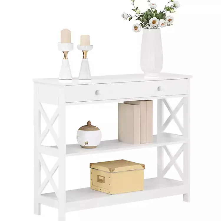 Console Tables-Kirklands Home X-Frame 2-Shelf Console Table White