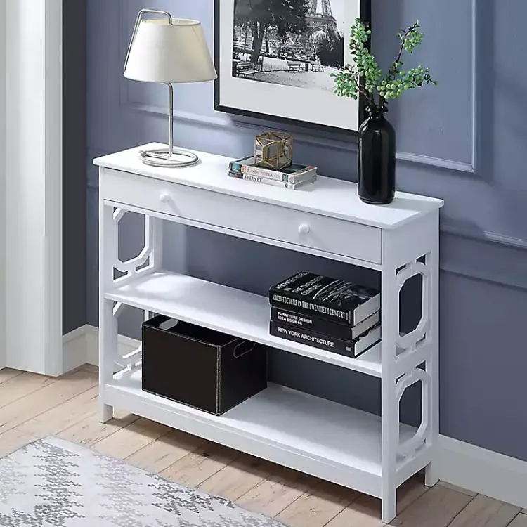 Console Tables-Kirklands Home Octagon 2-Shelf Console Table White