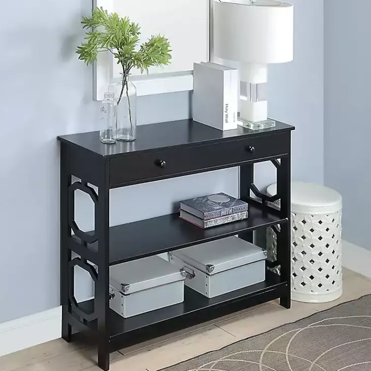 Console Tables-Kirklands Home Octagon 2-Shelf Console Table Black