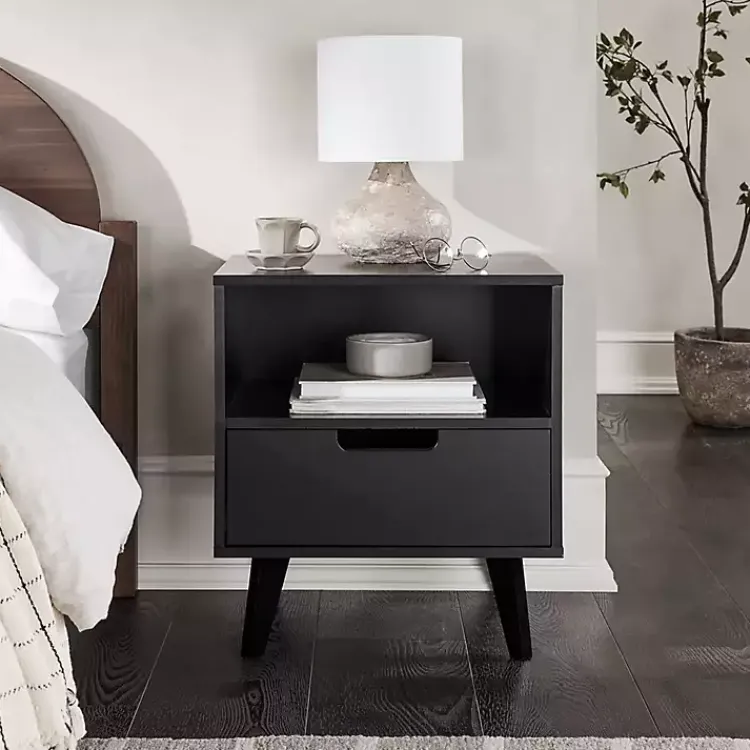 Nightstands-Kirklands Home Riviera Single Drawer Nightstand Black