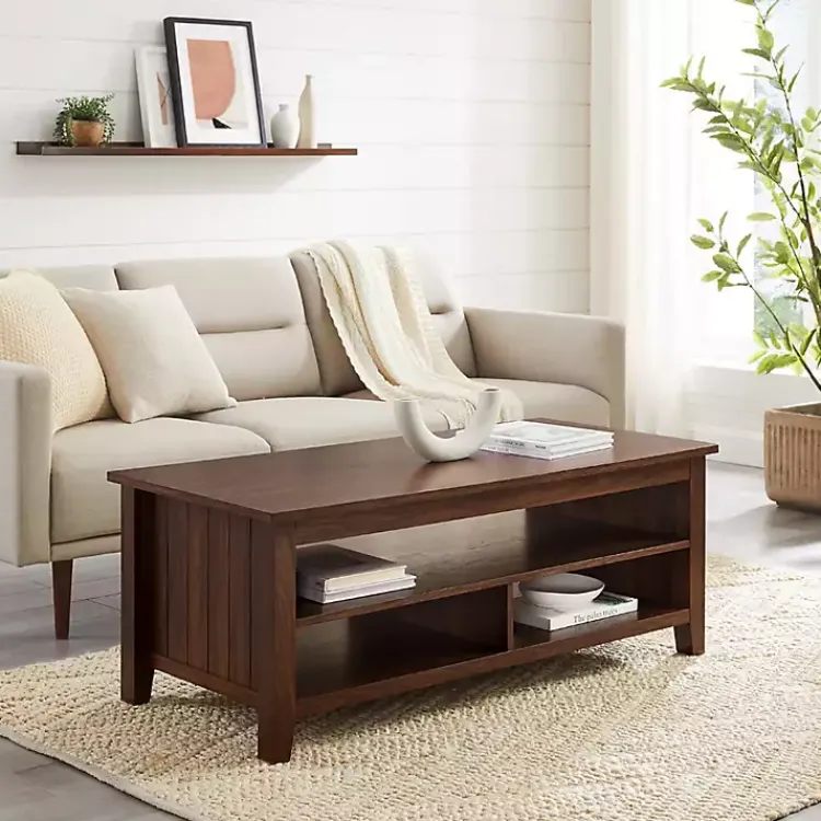 Coffee Tables-Kirklands Home Dark Walnut Grooved Side Panel Coffee Table Brown