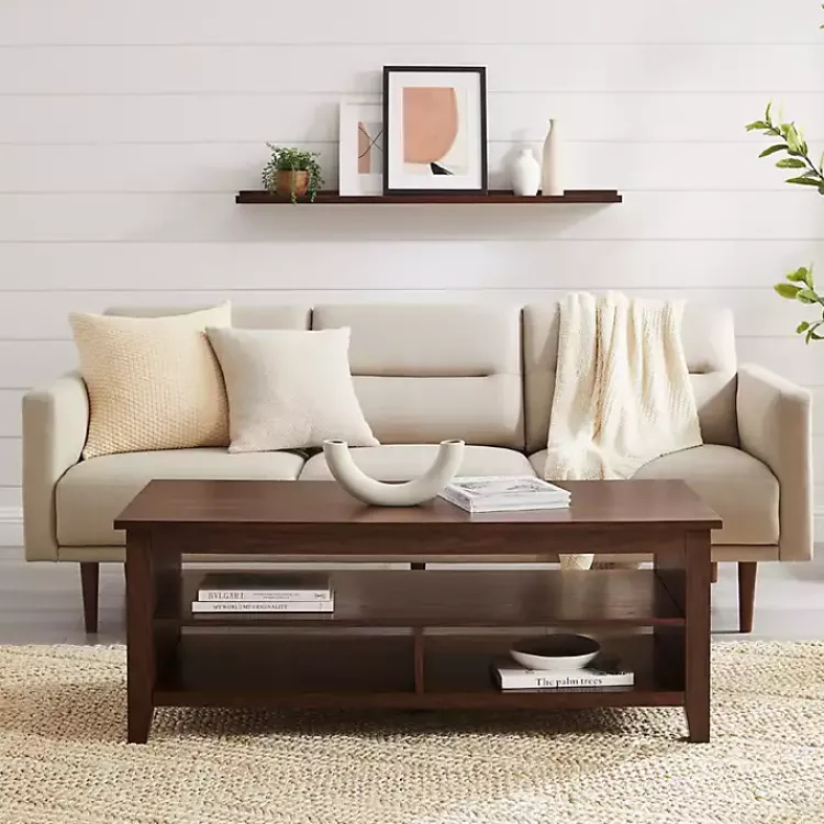 Coffee Tables-Kirklands Home Dark Walnut Grooved Side Panel Coffee Table Brown