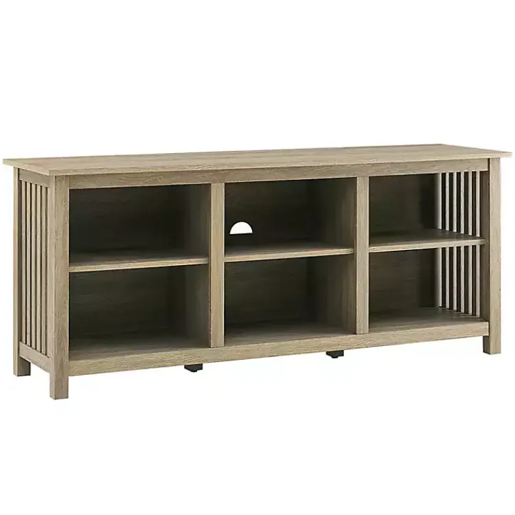 Tv Stands & Media Consoles-Kirklands Home Driftwood Slatted Sides Media Cabinet Gray