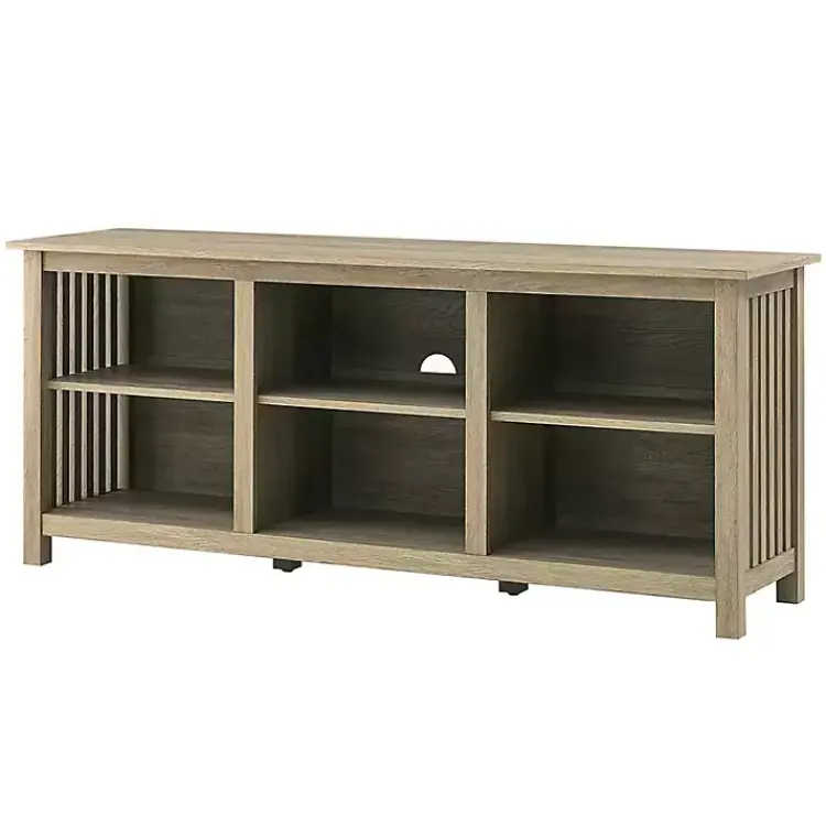 Tv Stands & Media Consoles-Kirklands Home Driftwood Slatted Sides Media Cabinet Gray