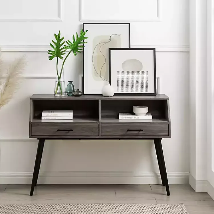 Console Tables-Kirklands Home Slate 2-Drawer Henry Console Table Gray
