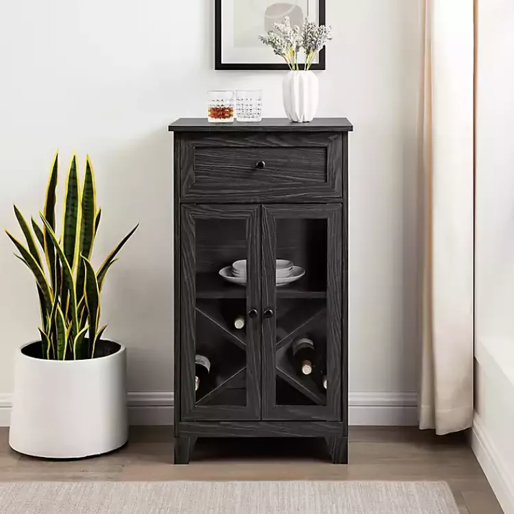 Cabinets & Sideboards-Kirklands Home Graphite Double Door Reeves Cabinet Black