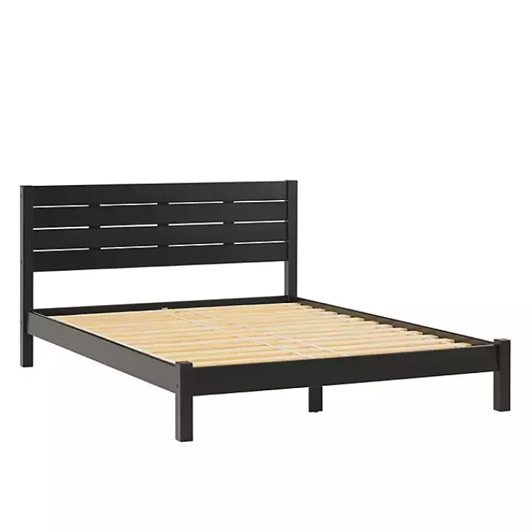 Beds & Headboards-Kirklands Home Pine Wood Slatted Headboard Queen Bed Black