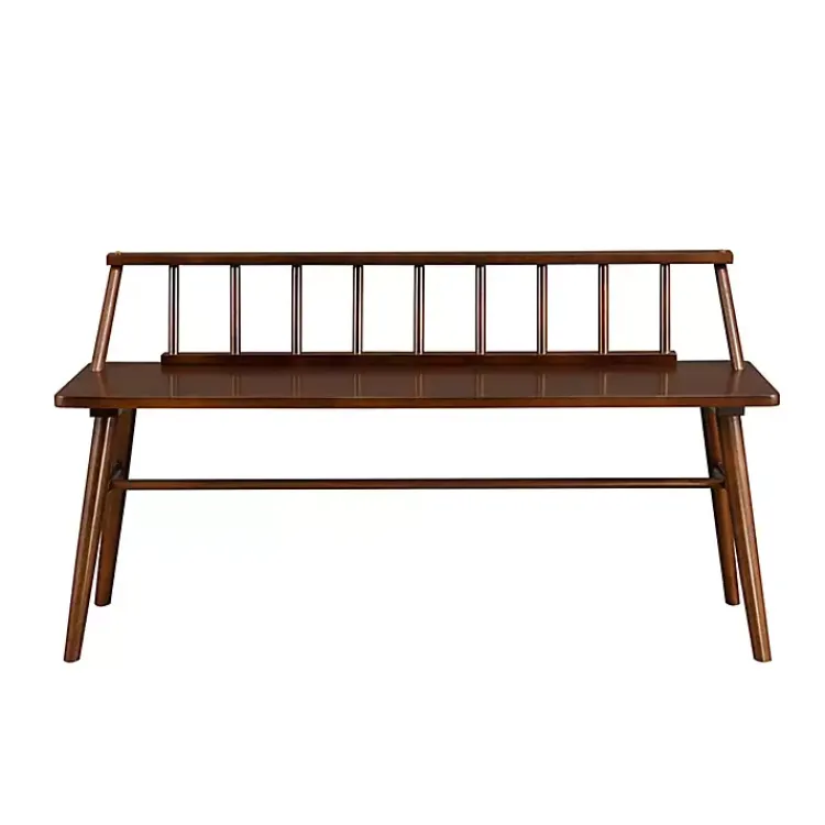 Benches & Ottomans-Kirklands Home Walnut Wood Low Back Spindle Bench Brown