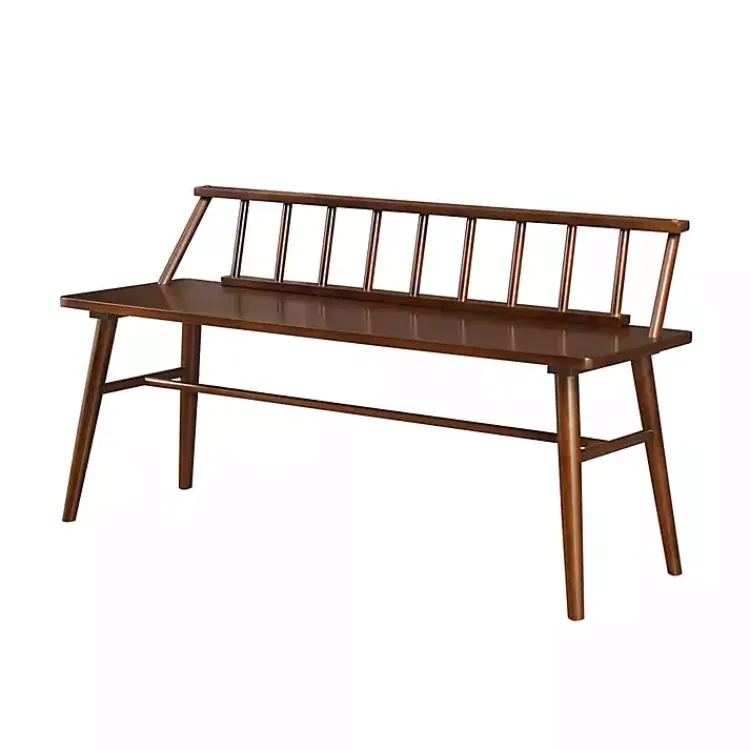 Benches & Ottomans-Kirklands Home Walnut Wood Low Back Spindle Bench Brown