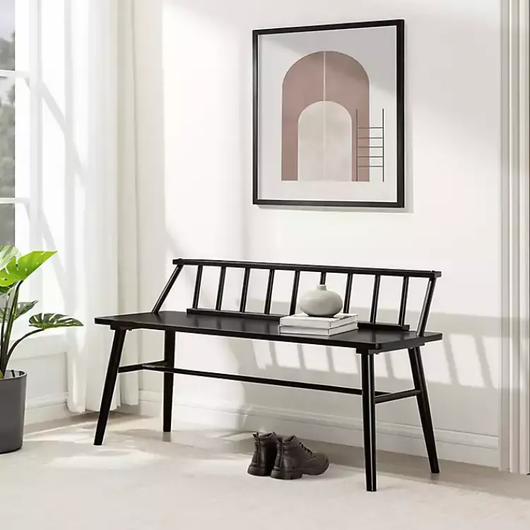 Benches & Ottomans-Kirklands Home Wood Low Back Spindle Bench Black