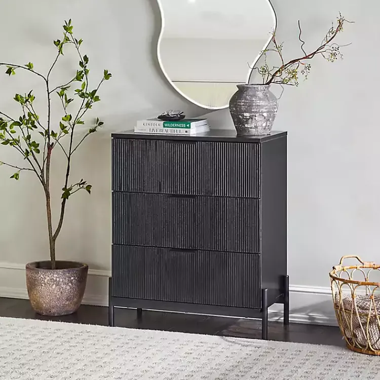 Dressers & Chests-Kirklands Home Reeded 3-Drawer Dresser Black