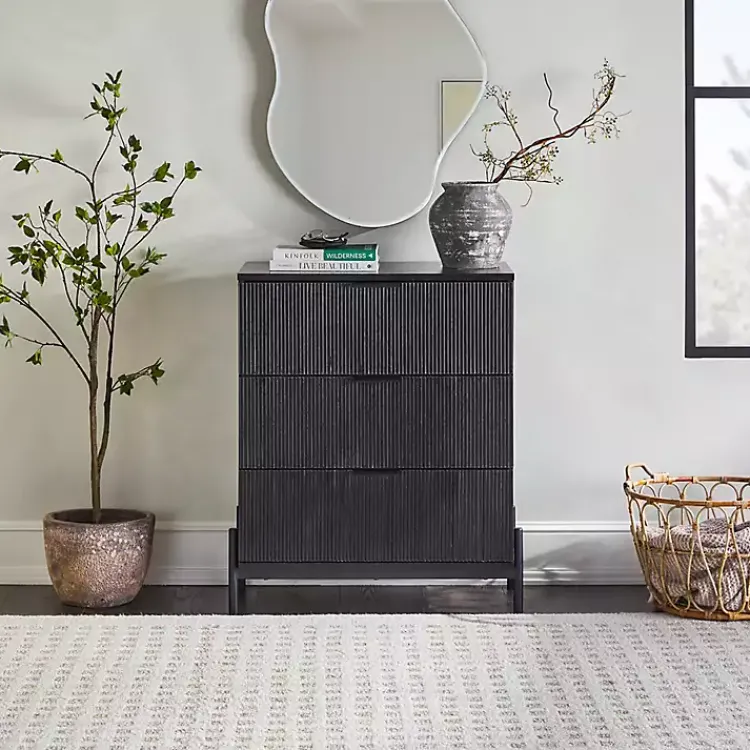 Dressers & Chests-Kirklands Home Reeded 3-Drawer Dresser Black