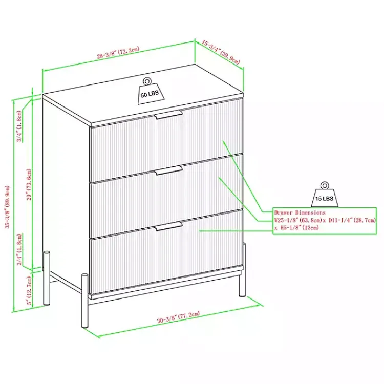 Dressers & Chests-Kirklands Home Reeded 3-Drawer Dresser Black