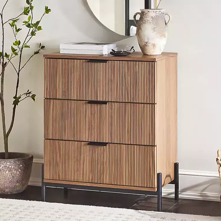 Dressers & Chests-Kirklands Home Reeded 3-Drawer Dresser Brown