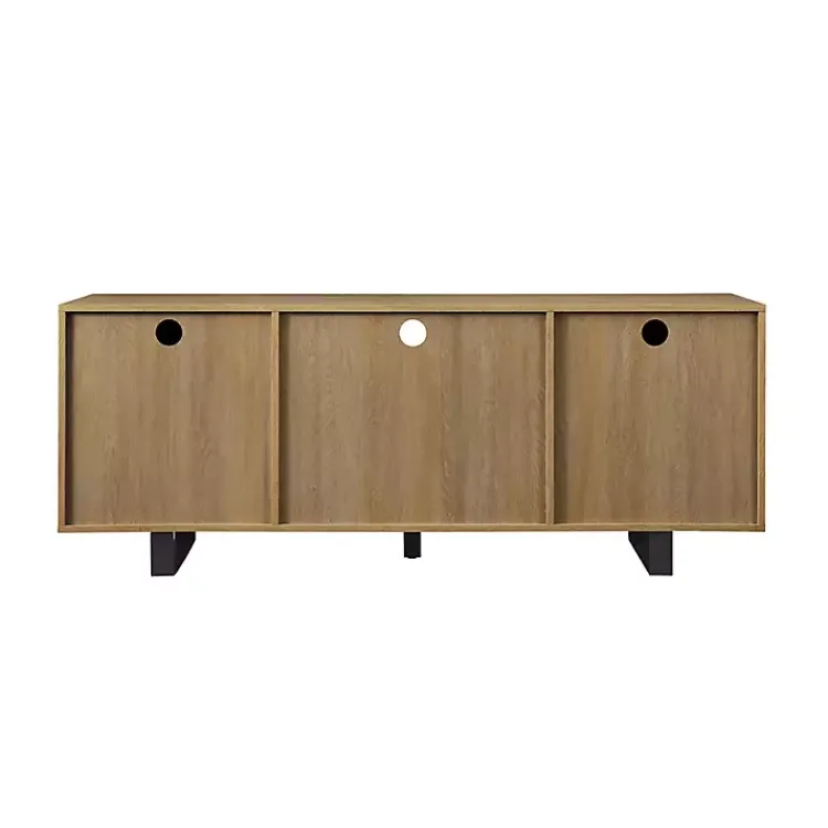 Tv Stands & Media Consoles-Kirklands Home Coastal Oak Grooved Media Cabinet Tan