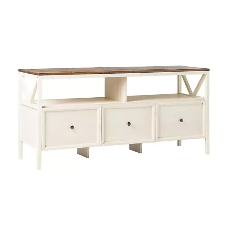Tv Stands & Media Consoles-Kirklands Home Brown and Whitewashed Wood 3-Drawer Media Cabinet