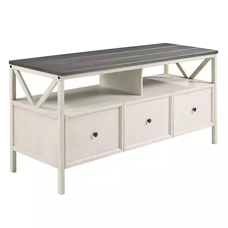 Tv Stands & Media Consoles-Kirklands Home Gray and Whitewashed Wood 3-Drawer Media Cabinet