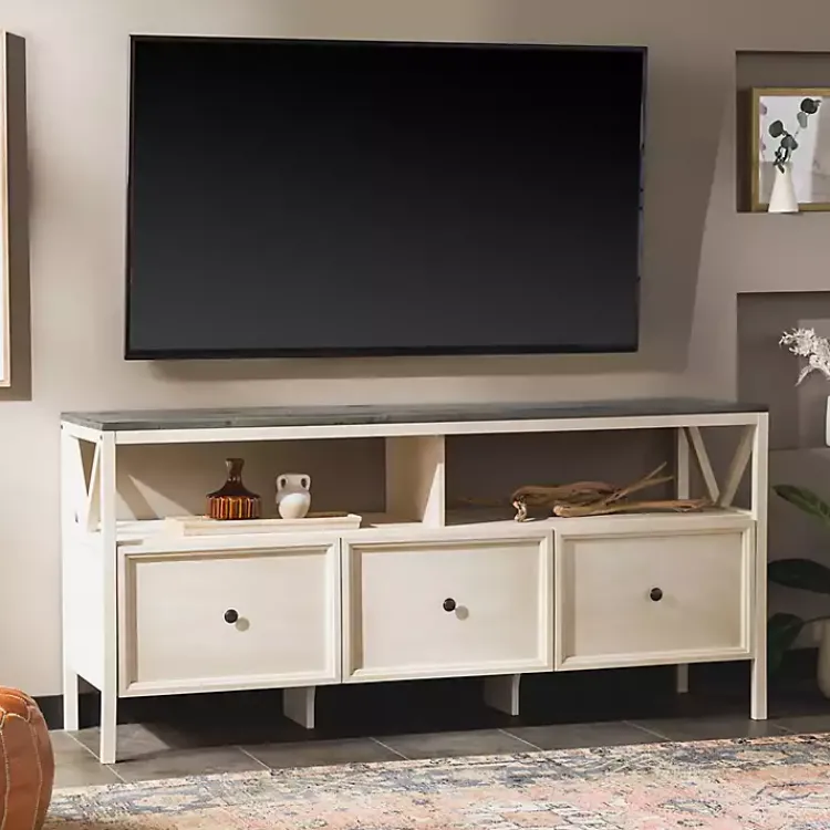 Tv Stands & Media Consoles-Kirklands Home Gray and Whitewashed Wood 3-Drawer Media Cabinet