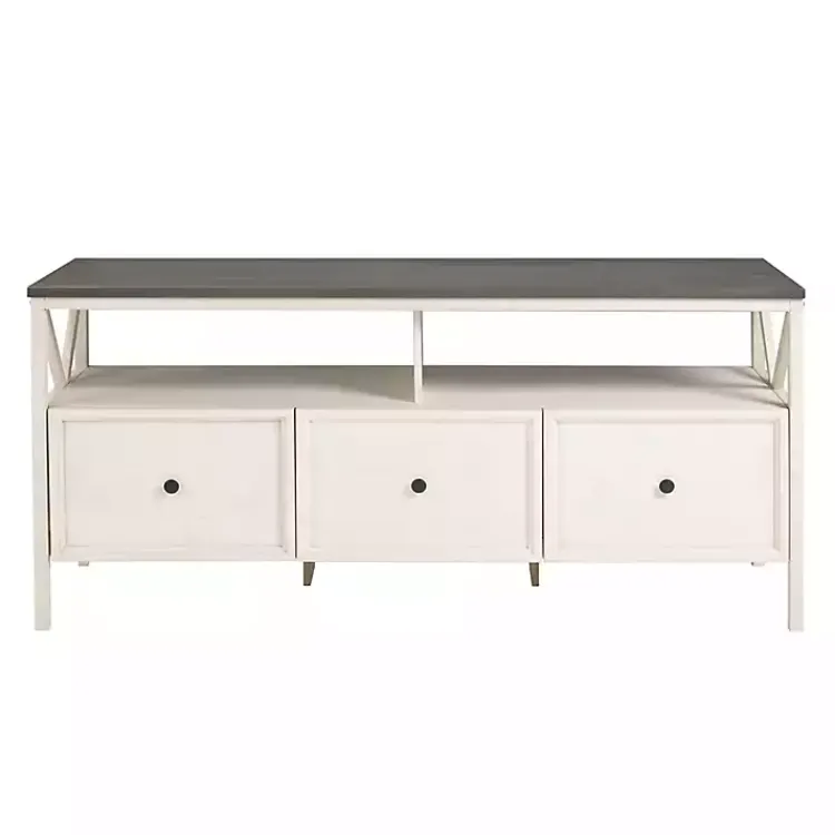 Tv Stands & Media Consoles-Kirklands Home Gray and Whitewashed Wood 3-Drawer Media Cabinet