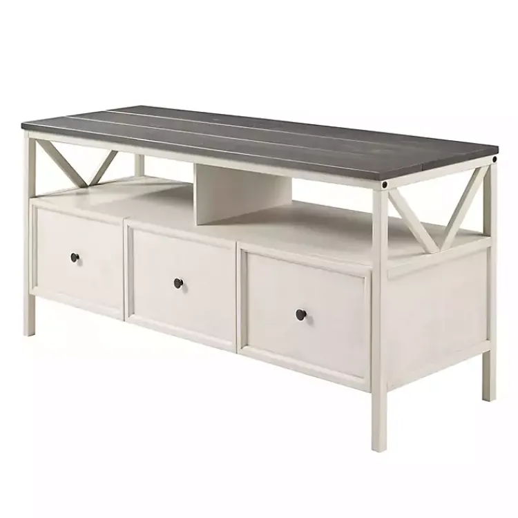 Tv Stands & Media Consoles-Kirklands Home Gray and Whitewashed Wood 3-Drawer Media Cabinet
