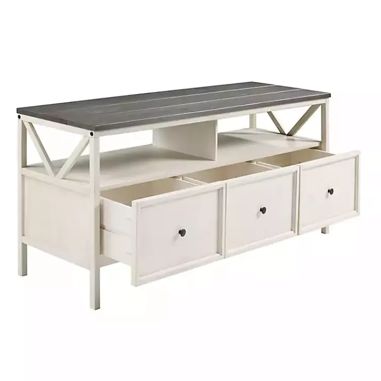Tv Stands & Media Consoles-Kirklands Home Gray and Whitewashed Wood 3-Drawer Media Cabinet