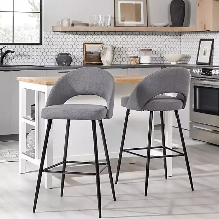 Bar Stools & Counter Height Stools-Kirklands Home Charcoal Upholstered Charli Bar Stools, Set of 2 Gray