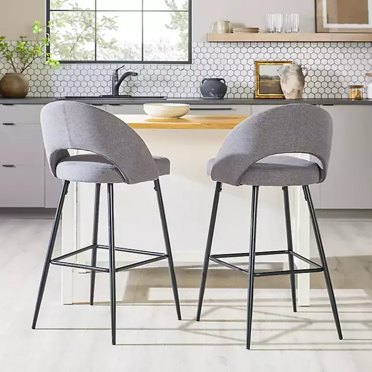 Bar Stools & Counter Height Stools-Kirklands Home Charcoal Upholstered Charli Bar Stools, Set of 2 Gray