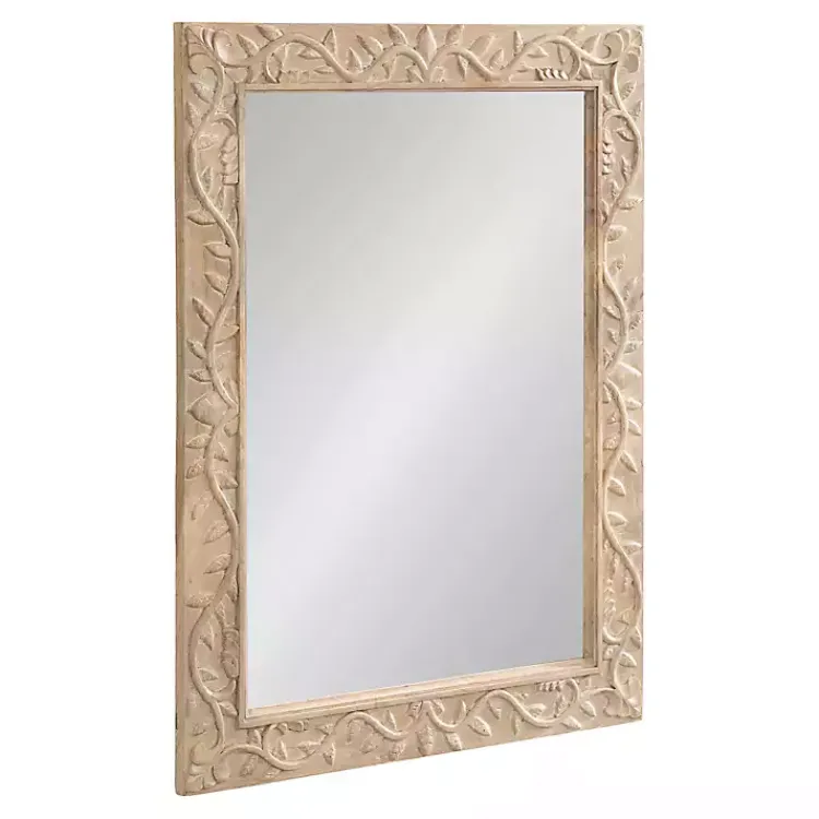 Decorative Mirrors-Kirklands Home Natural Wood Ornate Carved Wall Mirror Tan