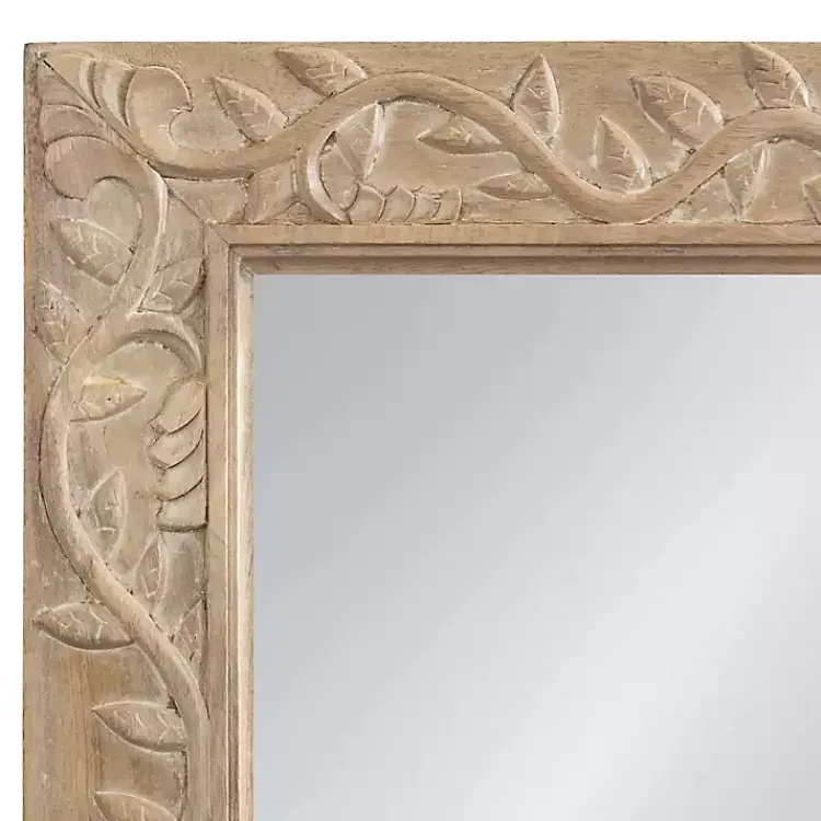 Decorative Mirrors-Kirklands Home Natural Wood Ornate Carved Wall Mirror Tan