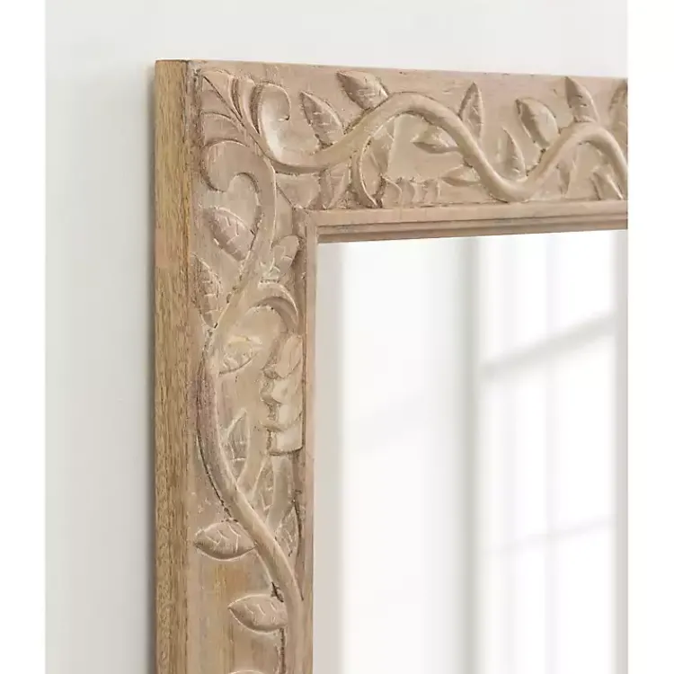 Decorative Mirrors-Kirklands Home Natural Wood Ornate Carved Wall Mirror Tan