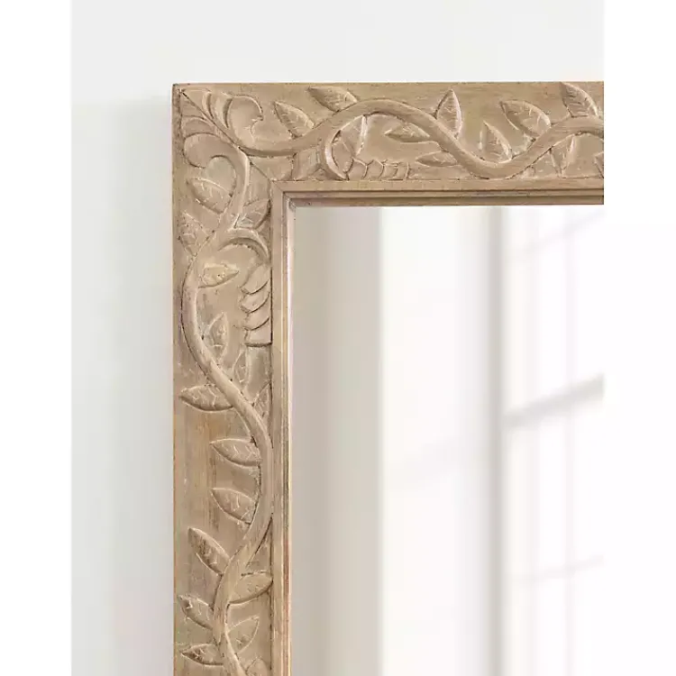 Decorative Mirrors-Kirklands Home Natural Wood Ornate Carved Wall Mirror Tan