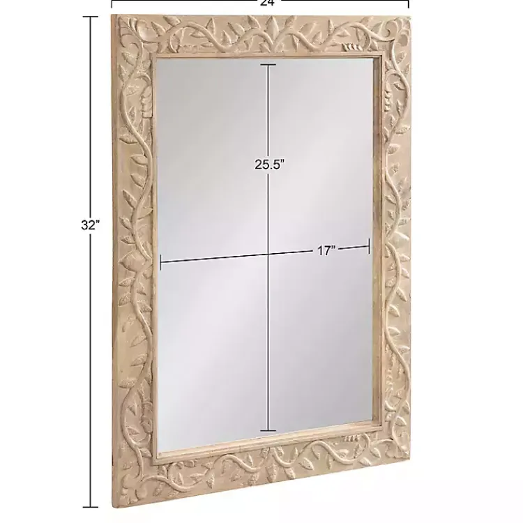 Decorative Mirrors-Kirklands Home Natural Wood Ornate Carved Wall Mirror Tan