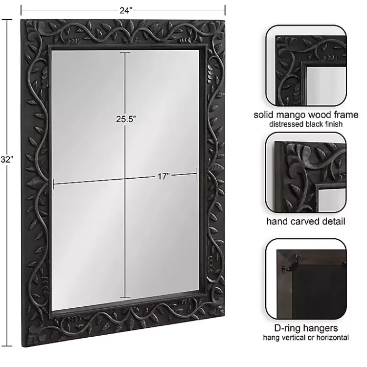 Decorative Mirrors-Kirklands Home Wood Ornate Carved Wall Mirror Black