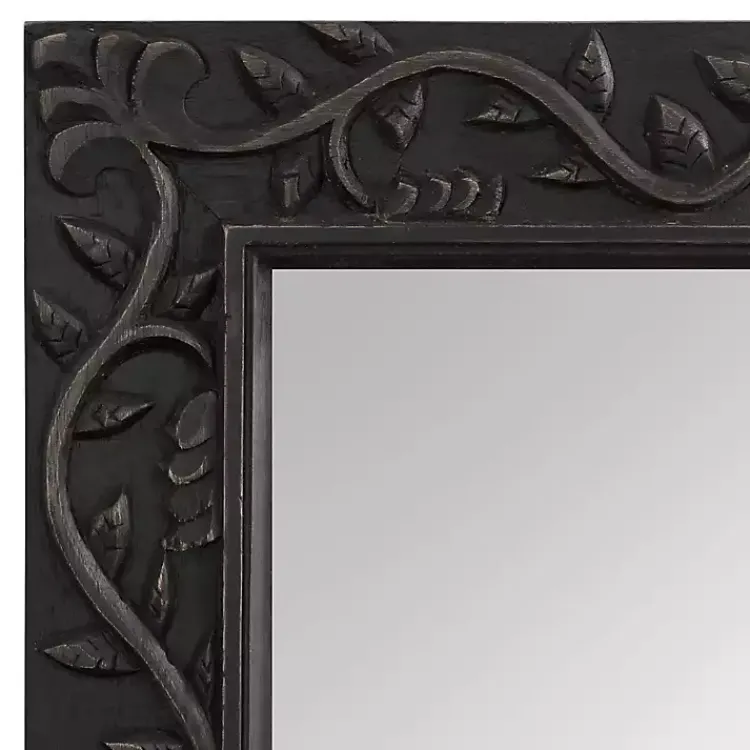 Decorative Mirrors-Kirklands Home Wood Ornate Carved Wall Mirror Black