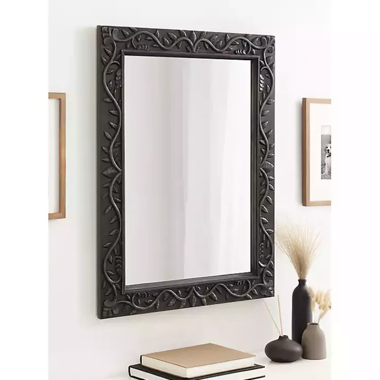 Decorative Mirrors-Kirklands Home Wood Ornate Carved Wall Mirror Black