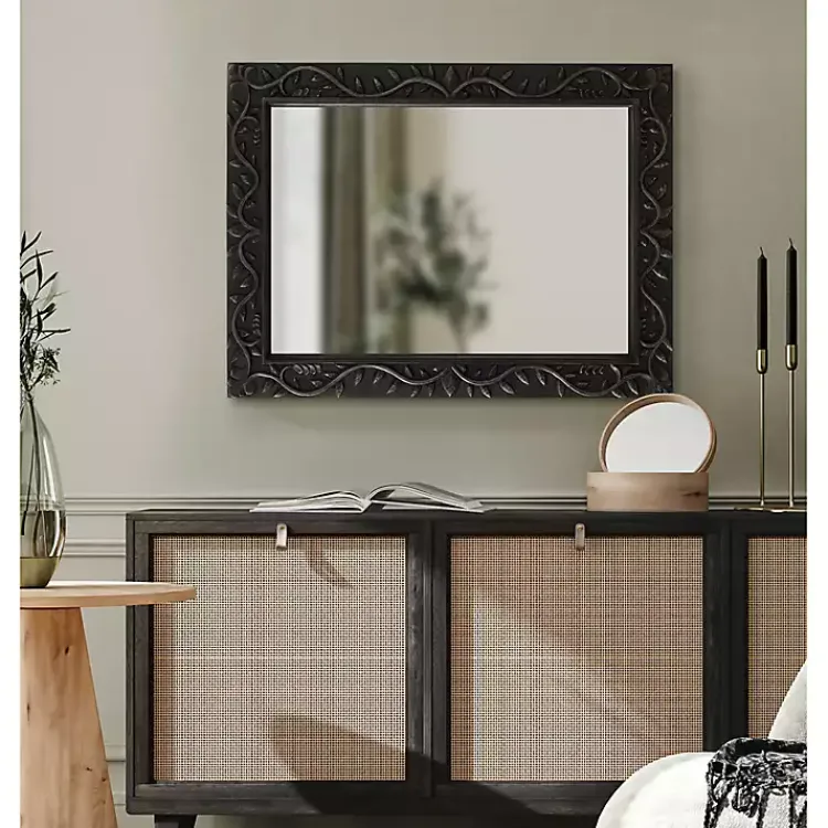 Decorative Mirrors-Kirklands Home Wood Ornate Carved Wall Mirror Black