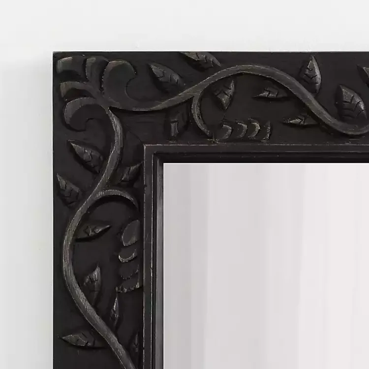 Decorative Mirrors-Kirklands Home Wood Ornate Carved Wall Mirror Black