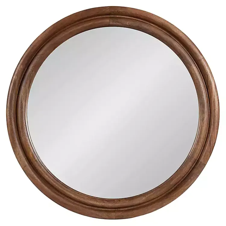 Decorative Mirrors-Kirklands Home Walnut Wood Ribbed Round Wall Mirror