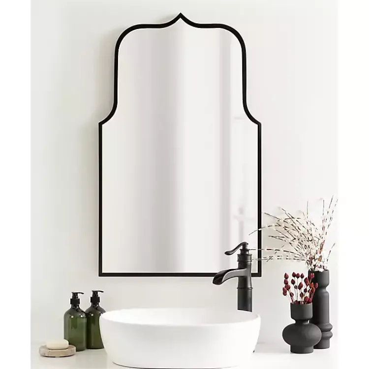 Decorative Mirrors-Kirklands Home Satin Arched Scallop Wall Mirror Black