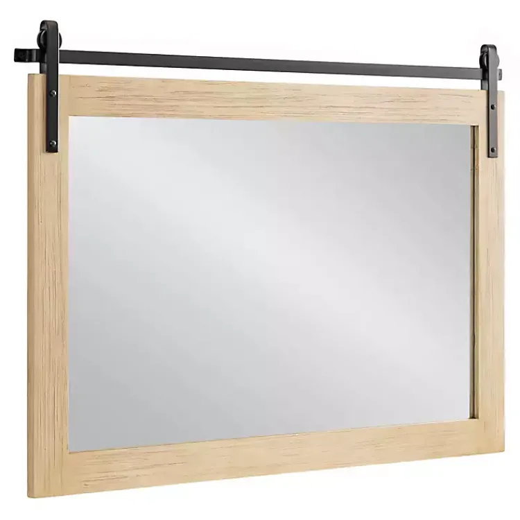 Decorative Mirrors-Kirklands Home Natural Wood Metal Barn Door Wall Mirror