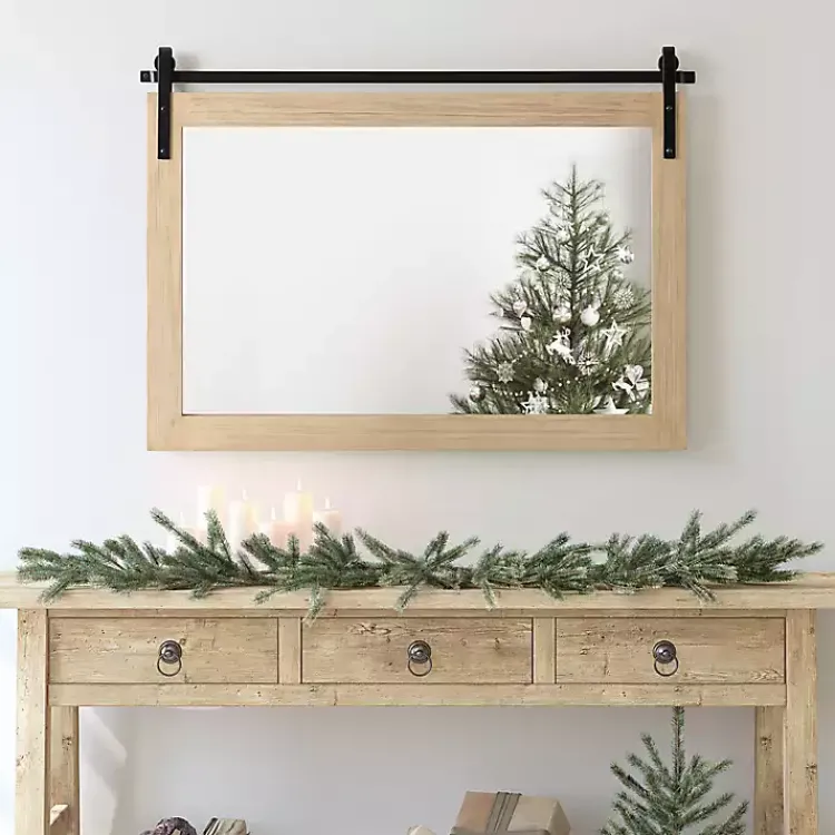Decorative Mirrors-Kirklands Home Natural Wood Metal Barn Door Wall Mirror