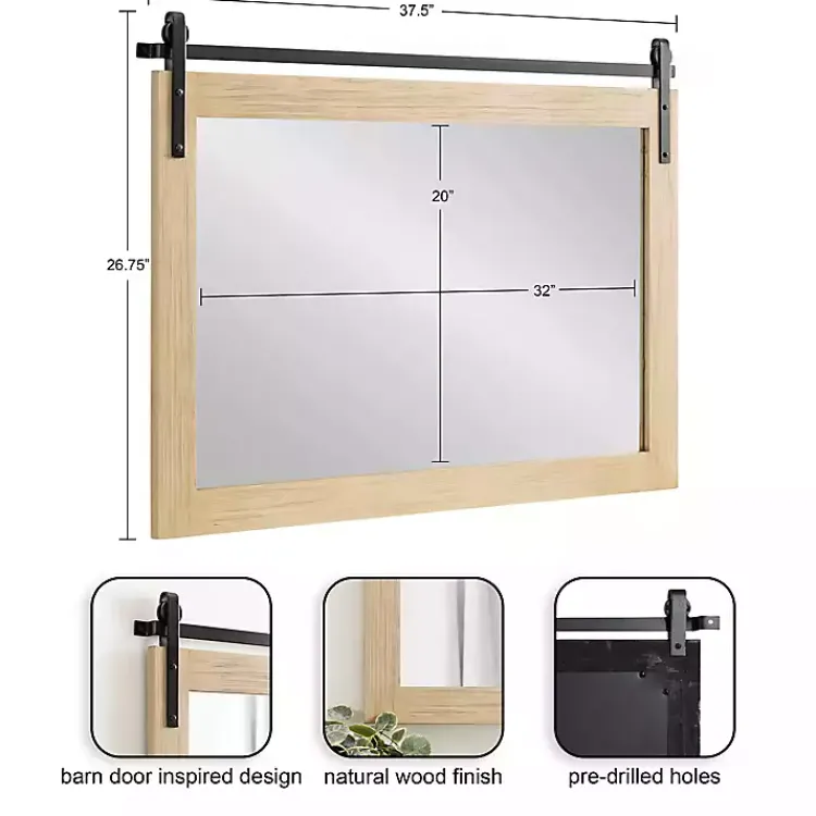 Decorative Mirrors-Kirklands Home Natural Wood Metal Barn Door Wall Mirror