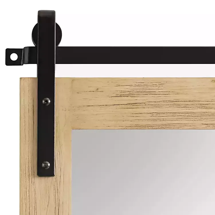 Decorative Mirrors-Kirklands Home Natural Wood Metal Barn Door Wall Mirror