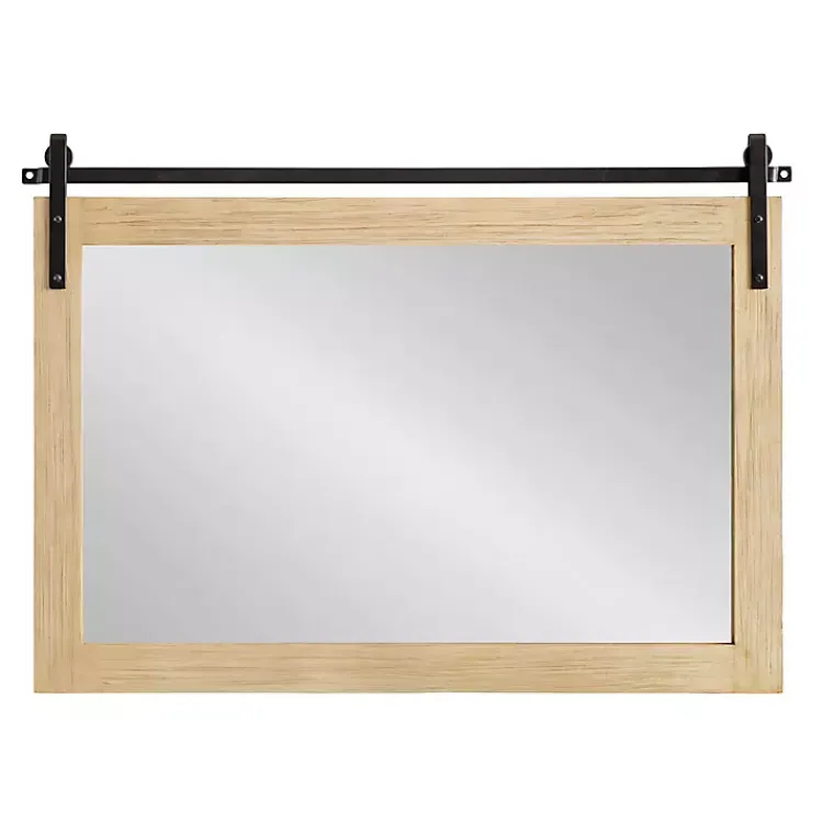 Decorative Mirrors-Kirklands Home Natural Wood Metal Barn Door Wall Mirror