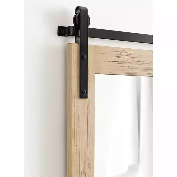 Decorative Mirrors-Kirklands Home Natural Wood Metal Barn Door Wall Mirror