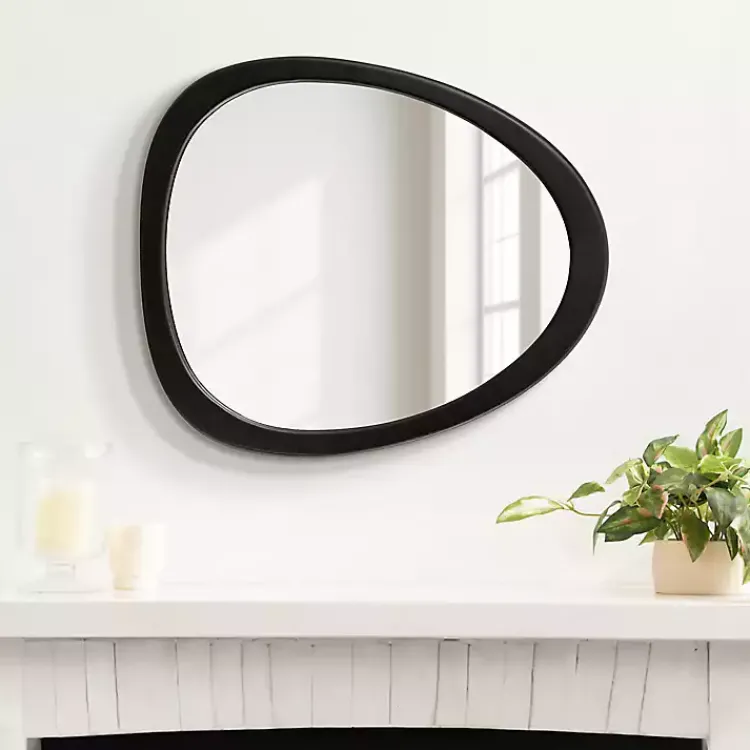 Decorative Mirrors-Kirklands Home Satin Black Asymmetrical Wall Mirror