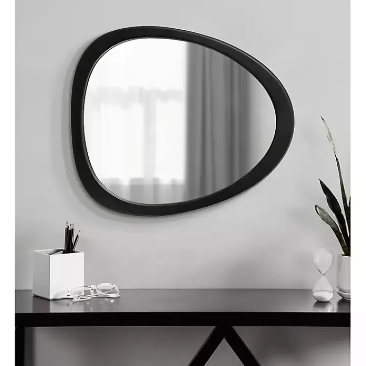 Decorative Mirrors-Kirklands Home Satin Black Asymmetrical Wall Mirror